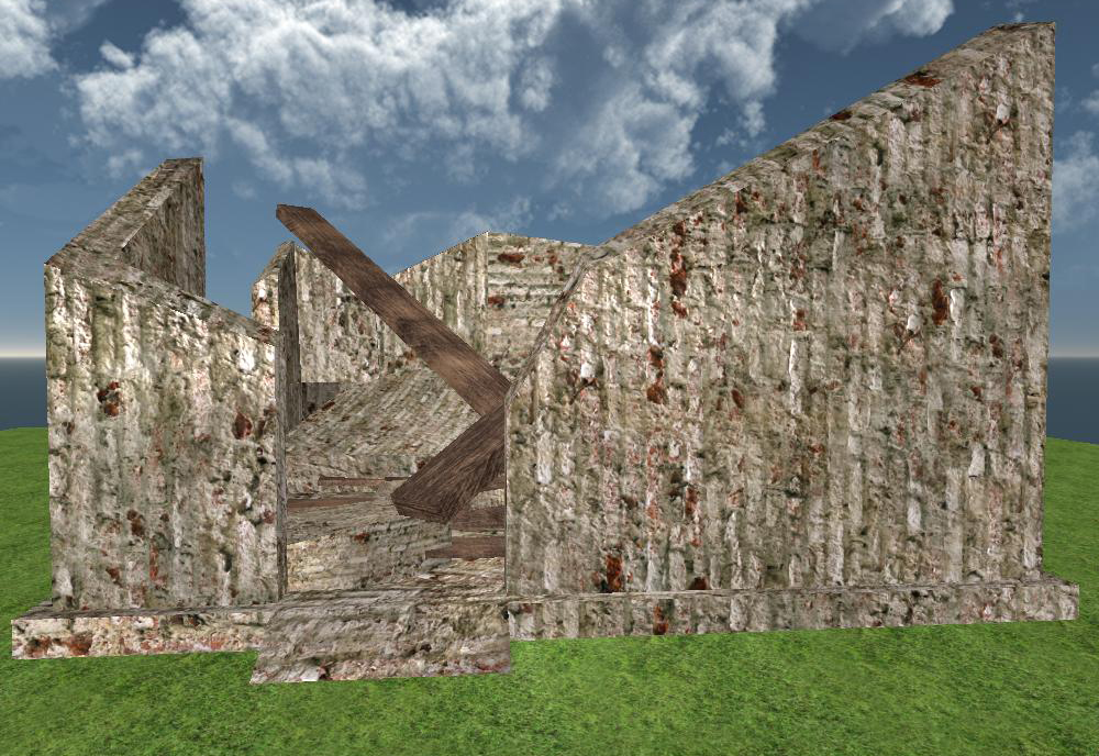 Destroyed house with garbage