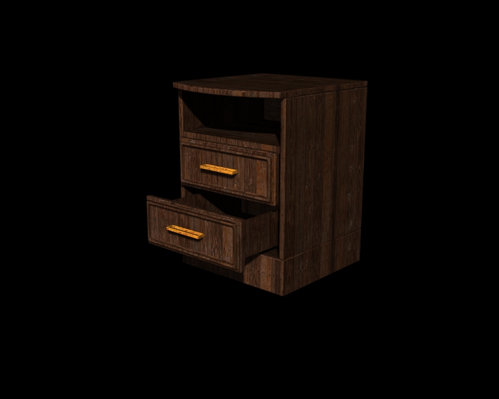 bedside table with open drawers